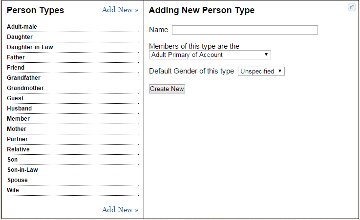 Form for adding new person type.