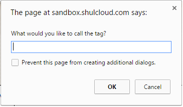 Dialog box asking for tag name input.