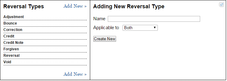 Form for adding new reversal type.