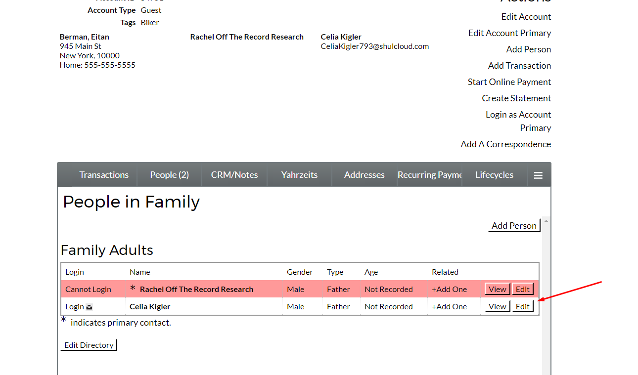 Family account management interface