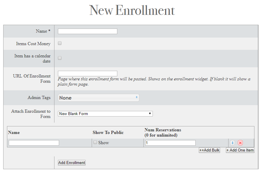 New Enrollment form interface screenshot.