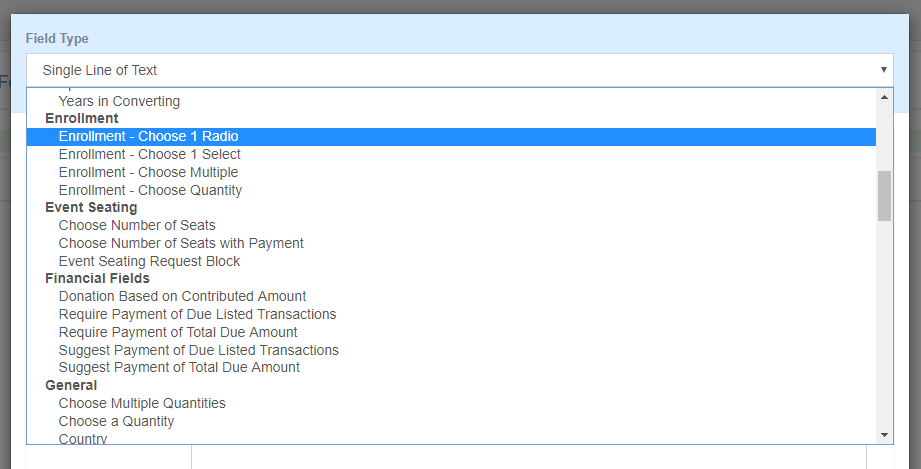 Dropdown menu with enrollment options