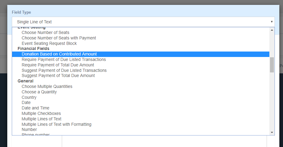 Dropdown menu with financial field options