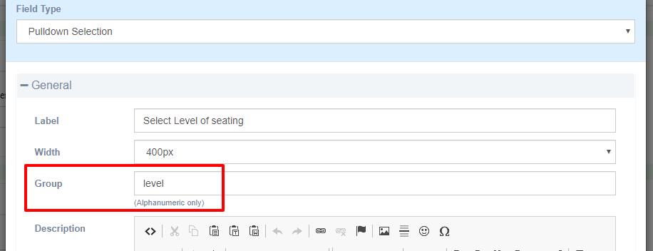 Pulldown selection field settings.