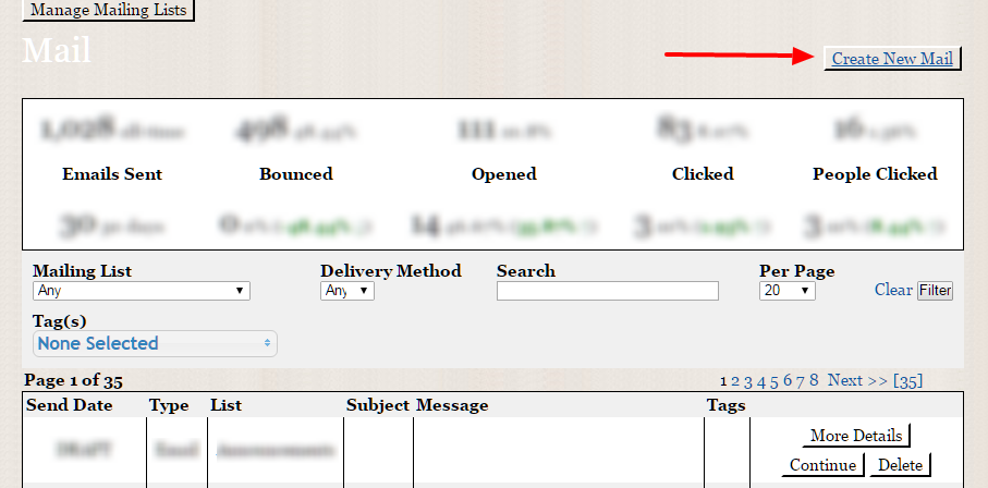 Email management dashboard interface.