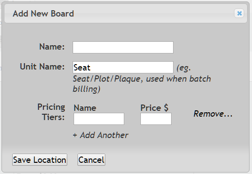 Add New Board form with input fields.