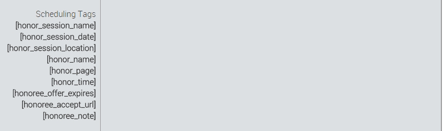 Scheduling tags list on a gray background.