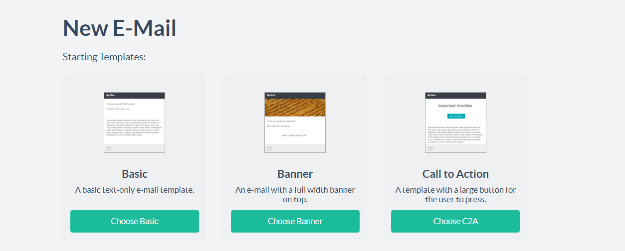 Email template options: Basic, Banner, Call to Action