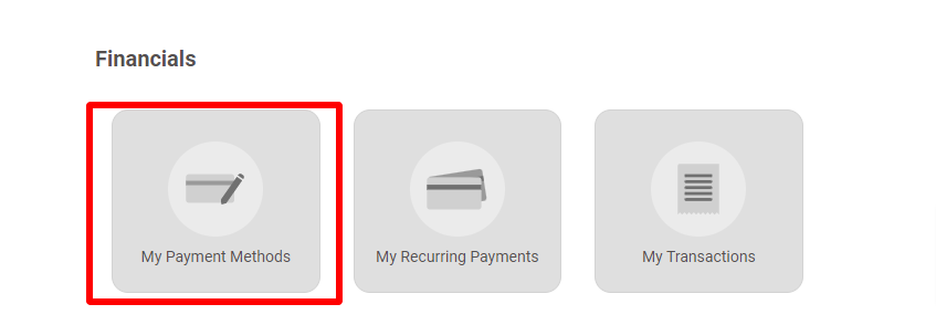 Financials menu with three options.
