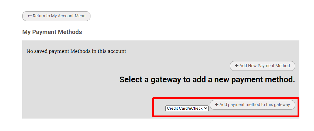 Add new payment method screen.