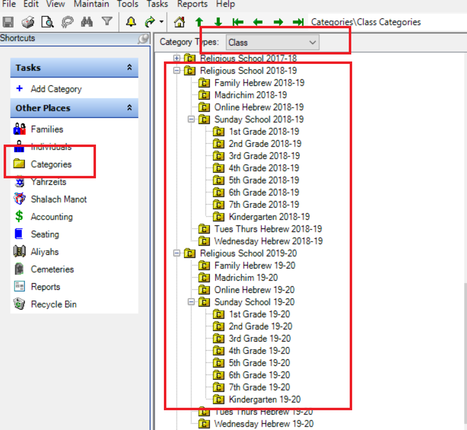 Software interface with category tree view