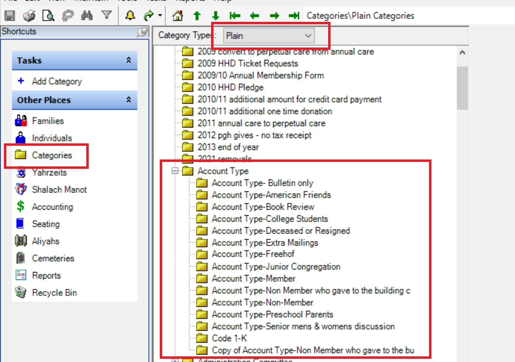 Folder structure with account type categories